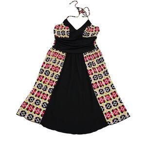 Miss Bison Dress Womens S Multicolor Spaghetti Tie Up Fit and Flare VNeck